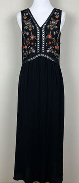 World‎ Market Dress Womens Small Medium Black Embroidered Floral Maxi Boho India Photo 0