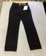 Le'ALX Western Belt Jeans Jet Black High Rise Straight Leg Raw Hem‎ Size 27 NEW Photo 0