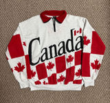 Vintage 90s Style Canada White and Red Canadian Flag Crewneck Quarter Zip Sweater Photo 0