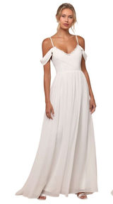 Lulus Marcelyn White Pleated Cold-Shoulder Maxi Dress Medium NWT Wedding Bridal Photo 0