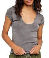 Free People Always Yours Tee Gray Notched V Neck Mineral Wash Gray‎ Womens Small Photo 0