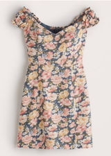 Abercrombie‎ & Fitch Blue Pink Floral Linen Blend Mini Dress Photo 0