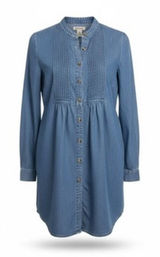 Ruff Hewn Chambray Tuxedo-Pleat Shirt Dress — M Photo 0
