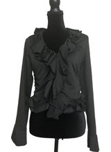 Women's Black Ruffle V-Neck Peplum Long Sleeve Blouse Top Ruched Sexy XL 12 Photo 0
