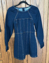 ZARA DARK WASH DENIM LONG SLEEVE MINI DRESS deep indigo fit flare women’s small Photo 0