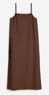 HM Womens Bronze‎ Metallic Jersey Slip Dress Square Neck Midi Brown Size M NWOT Photo 0