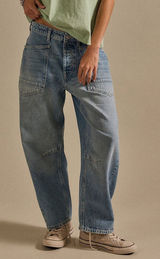 Free People We The Free Minimalist Moxie Barrel Jeans in County Fair Blue NWT Photo 0