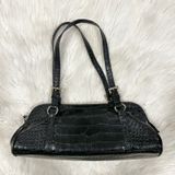 Vintage Y2K Bisou Bisou Black Faux Leather Croc Embossed Shoulder Purse Midi‎ Photo 0
