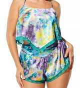 YITTY Satin Flowy Set Pajama Deep Sea‎ Top Size XL and Short Size Large Set of 2 Photo 0