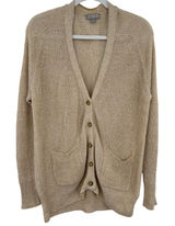 J.Crew Womens Tan Linen Cotton Knit V-Neck Button Cardigan Sweater Size M‎ Photo 0