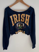 Notre Dame Fighting Irish Distressed Off Shoulder Cropped Sweatshirt Photo 0