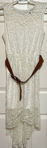 As U Wish Women's Hi Low Wrap Sleeveless White Dress w/Brown Dress‎ Size L Photo 0