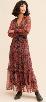NWT Anthropologie The Marais in Red Floral Print Chiffon Maxi Dress S Photo 0