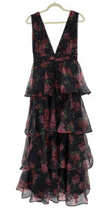 Lulus Black Floral Tiered Ruffle Maxi Dress Sleeveless V-Neck Small NWT Photo 0