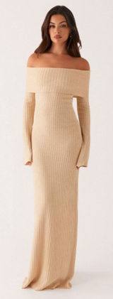 Peppermayo NWT‎ Jacqueline Knit Maxi Dress Beige XS-S Casual Neutral Bodycon Photo 0