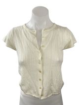 WAYF Women's Cream Wool Ribbed Button Down Shirt Blouse Cardigan Sweater Top S Photo 0
