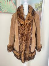 Gallery Vintage Y2K 100% Leather Fur Trim Embroidered Penny Lane Coat Jacket Photo 0