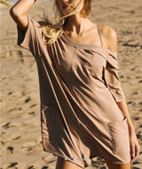 NEW Free People FP Movement Mocha Latte Hot Shot Tee Oversized Cotton Romper XS Photo 0
