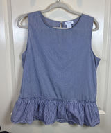 KENAR Top Blue Striped Nautical Coastal Gypsy Bohemian Women Large Peplum Shirt‎ Photo 0