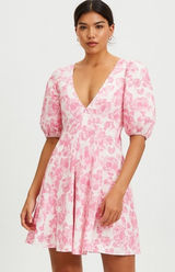 Hello Molly Women's 4 Short Sleeve Pink White Floral Mini Dress V-Neck Girly NWT Photo 0