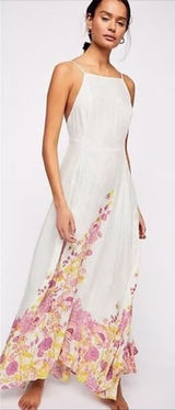 Intimately Free People Blue Floral Embrace It Maxi Dress Open Back S Square Neck Photo 0