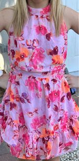 Lulus Sprung on You Lilac Floral Print Cutout Ruffle Mini Dress Lilac Floral Print S Photo 0