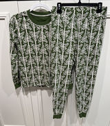 Pact 2 Piece Pajama Set Organic Cotton Green Birch Trees Cabincore Holiday Photo 0