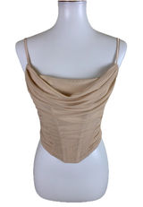 Salty‎ Beige Ruched Cowl Neck Crop Top Y2K Going Out Medium Photo 0