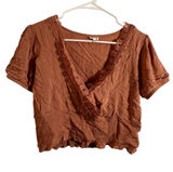 Self Love Women’s Size XL Cropped Faux Wrap Top Rust Brown Orange Lace Smocked Photo 0