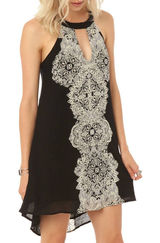 O'Neill Womens Dress‎ Size S Deanna Cut Out Crinkle Lace Medallion Print Photo 0