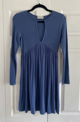 Altar'd‎ State Ribbed Keyhole Fit Flare Mini Dress Womens Size M Blue Boho Knit Photo 0