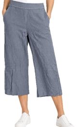 Ann Taylor LOFT Linen Culotte Wide Leg Crop Pants Side Zip Slash Pockets Blue 2 Photo 0