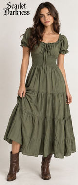 Scarlet Darkness Olive Green Cottagecore Renaissance Midi Dress M NWT Photo 0