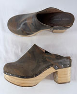 Chelsea & Violet Jana Camo Leather Wooden Clogs Brown Black Size‎ 9 Photo 0