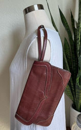 Vintage Burgundy Leather Wristlet‎ Clutch Made in Brazil Photo 0