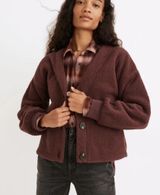 Madewell $98 Re(sourced) Fleece Chocolate Brown Teddy Bear Cardigan Sweater Fall Photo 0