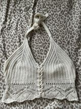 bohemian-style ivory knit halter crop top Photo 0
