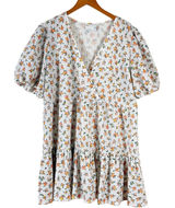 ASOS Dress Sz 16 Floral Smocked‎ Babydoll Crepe Puff Sleeve Tiered Boho Photo 0