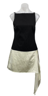 NEW Zara Black Ivory Sleeveless Boat Neck Satin Silk A Line Mini Dress Size S Photo 0