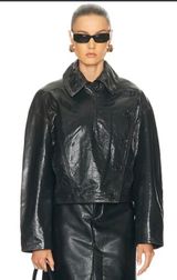 Marc New York Andrew Marc Black Coated Cropped Moto Jacket NWT Shiny M Photo 0