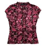 Vintage Cute Medium Y2K Mesh Sheer 90s Blouse Red Floral Lettuce Hem Whimsygoth Photo 0
