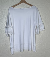 Banana Republic Top XL White Scalloped Laser Cut Crepe Minimalist Chic Women's Photo 0