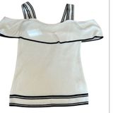 Banana Republic szXS cold shoulder white with black trim summer sweater EUC Photo 0