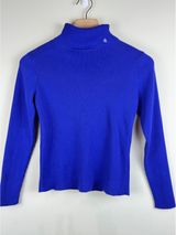 Lauren Ralph Lauren Cobalt Blue Ribbed Cotton Turtleneck Sweater RL Logo XS/S Photo 0
