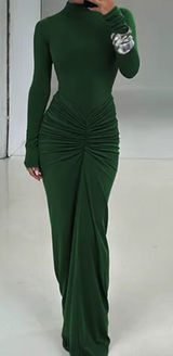 Emerald Green Elegant Women's Ruched Slim Waist Dress Size: S NEW Photo 0