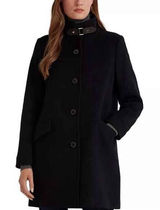 Lauren Ralph Lauren Wool Blend Black Coat Buckle Neck Button Front Size 6 Photo 0