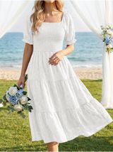NWT Pinup Fashion White Dress 16W Plus Size Smocked Tiered Midi Puff Sleeve Photo 0