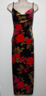 Taylor Women Whimsigoth Dress 4 Black Red Velvet Floral Cowl Midi Bodycon Slit Photo 0