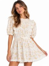 Sabo Skirt Womens Floral Mini Dress Small Ivory Lace Puff Sleeve Cottagecore Boh Photo 0
