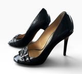 Jimmy Choo Peep Toe Pumps 39.5 Black Patent Leather Double Buckle Stiletto Photo 0